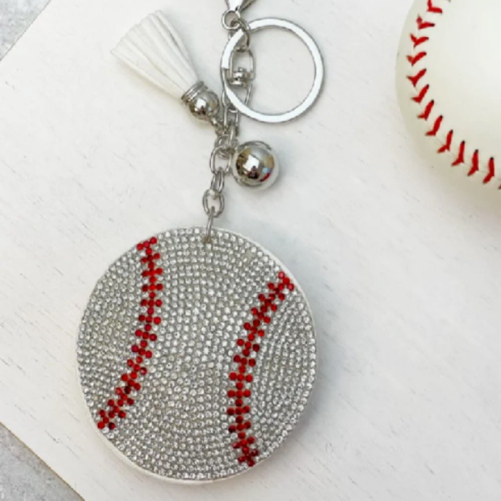 Baseball Rhinestone Keychain Backpack Handbag Charm Purse Keyring